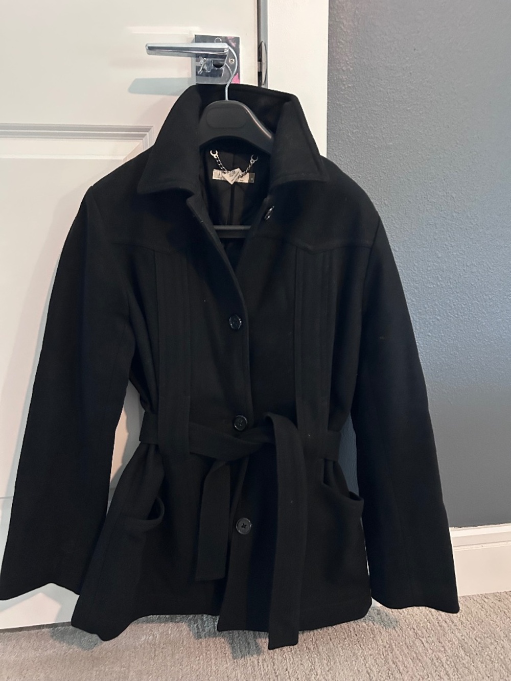 J.Crew Black Wool Blend Thinsulate Insulated Belted Peacoat Jacket, Size M